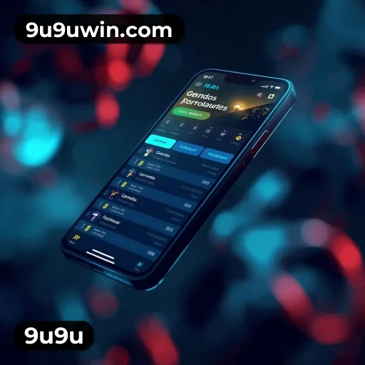 App 9u9u para iOS e Android — interface mobile, login biométrico e PIX integrado